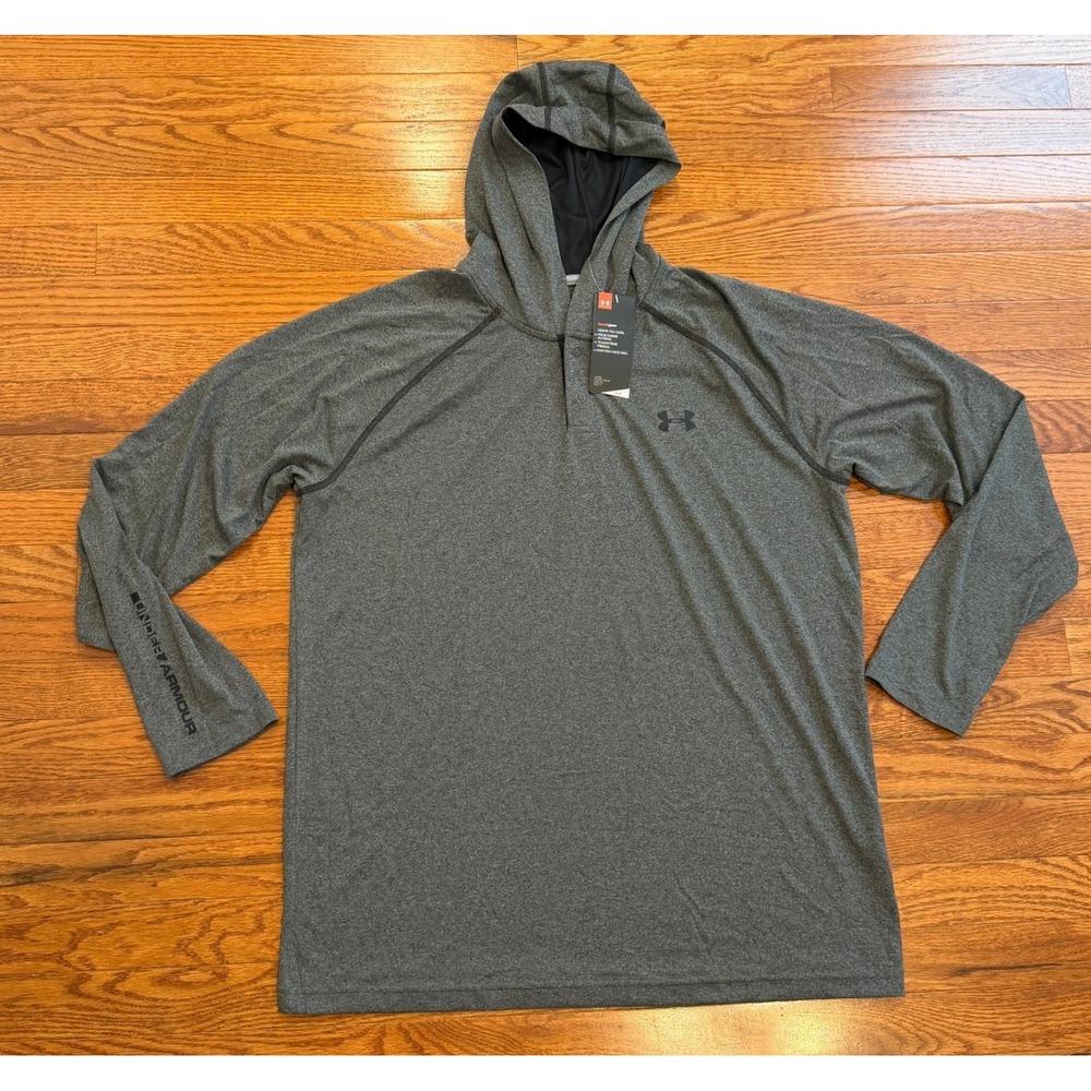 New Under Armour Tech Performance Hoodie Mens Large Gray Snap Popover Activewear
